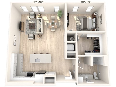 Floor plan for 1 bed, 1 bath, 1023 sqft